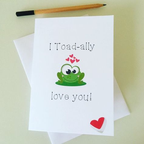 Ally Love, Frog Cards, Frog Card, Painting Cards, Frog Party, Homemade Valentines Day Cards, Valentines Watercolor, Easy Valentine Crafts, Diy Valentines Cards