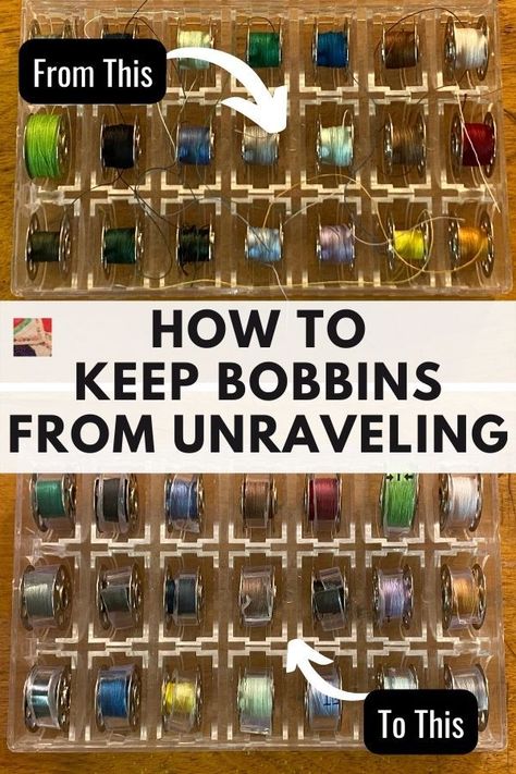 This quick sewing tip shows how to use inexpensive, clear plastic tubing as a bobbin thread holder and stop thread from unraveling. Bobbin Storage, Sewing Room Storage, Colorful Hairstyles, Machine Embroidery Thread, Sewing Alterations, Thread Holder, Sewing Room Organization, Sewing Machine Accessories, My Sewing Room