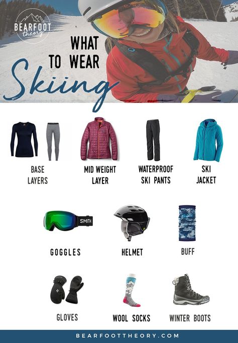 Wondering what to wear skiing? This complete guide to skiing apparel includes everything you need to be comfortable and warm on the slopes. Ski Trip Fashion, Ski Resort Outfit, Skiing Clothes, Ski Layers, Womens Ski Outfits, Ski Trip Outfit, What To Wear Skiing, Outfit Retro, Snow Trip