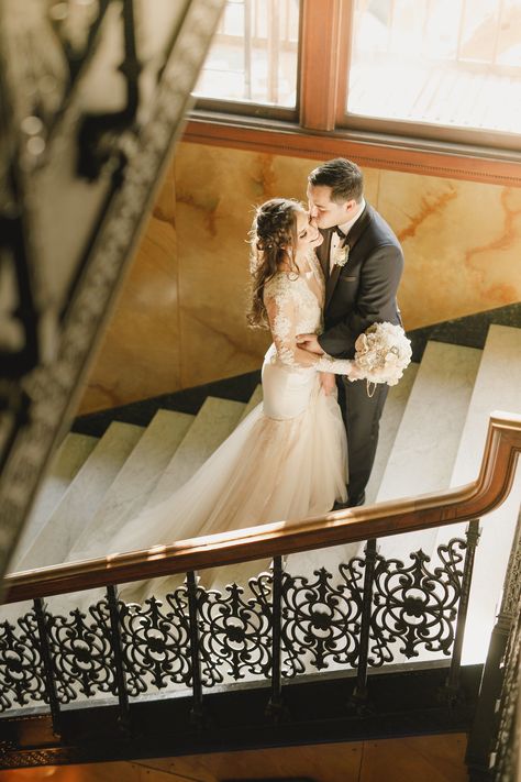 Castle Green Pasadena wedding photos, wedding posing inspiration, bride and groom on stairs.  #castlegreen #pasadenawedding #weddingphotoinspiration Wedding Stairs, Wedding Staircase, Pasadena Wedding, Lovely Person, Wedding Posing, Kirkenes, Wedding Portrait Poses, Wedding Photography Bride, Wedding Picture Poses