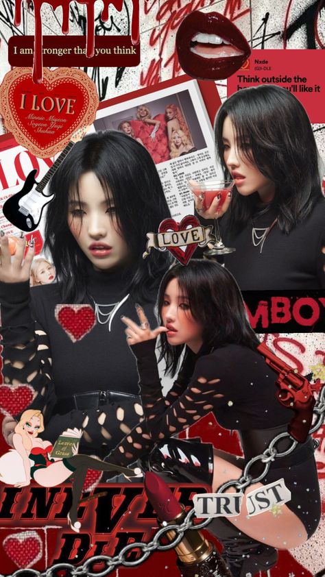 #soyeon #soyeongidle #gidle #gidlesoyeon #ineverdie #red #black #redandblack Gidle Tomboy, G I Dle Wallpaper, Tomboy Aesthetic, Tartan Wallpaper, G-idle Soyeon, Girls Run The World, Kpop Iphone Wallpaper, Future Wallpaper, Pop Posters