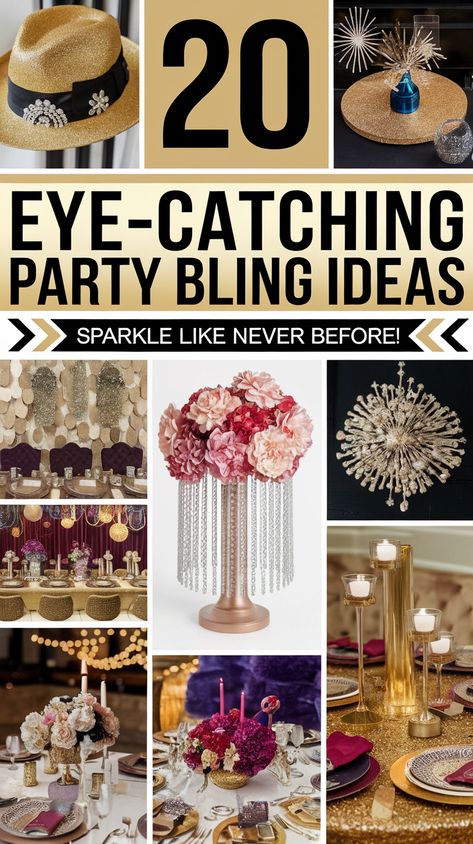 20 Eye-Catching Party Bling Idea Glitter Birthday Decorations, Glitz And Glam Centerpieces, Sparkly Centerpieces, Glam Party Ideas, Glitz And Glam Party Theme, Glitz And Glamour Party, Bling Birthday Party, Glam Birthday Party, Glam Birthday