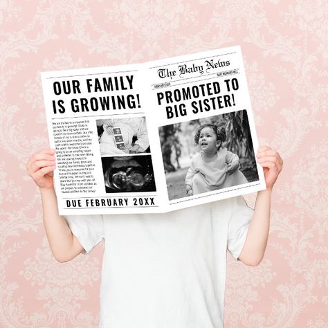 Newspaper Funny Big Sister Pregnancy Announcement Promoted To Big Sister Announcement, Sibling Baby Announcements, Big Sister Pregnancy Announcement, Sister Pregnancy Announcement, Big Brother Pregnancy Announcement, Baby 2 Announcement, Second Baby Announcements, Second Pregnancy Announcements, Pregnancy Announcement Big Sister