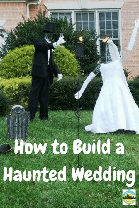 As Halloween approaches, witches, ghosts and zombies are starting to appear in front yards. For an entirely different approach to decorations, one that is elegant but eerie, consider the Haunted Wedding. Groom And Bridesmaids, Halloween Yard Props, Haunted Wedding, Halloween Yard Art, Halloween Lawn, Ghost Bride, Frugal Wedding, Fairy Halloween Costumes, Classy Wedding Invitations