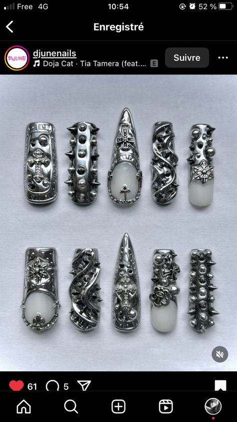 Skull Charm Nails, Emo Nail, Charm Nails, Nail Jewelry, Nail Inspo, Nails