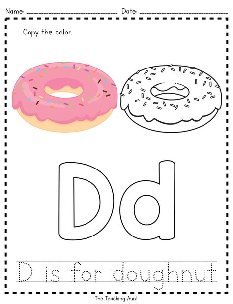 D is for Doughnut: Paper Pasting Activity - The Teaching Aunt Letter D Preschool, Easy Paper Snowflakes, Preschool Materials, Preschool Freebies, Preschool Apple Activities, Alphabet Wall Cards, Letter D Crafts, Color Worksheet, Snowflakes Design