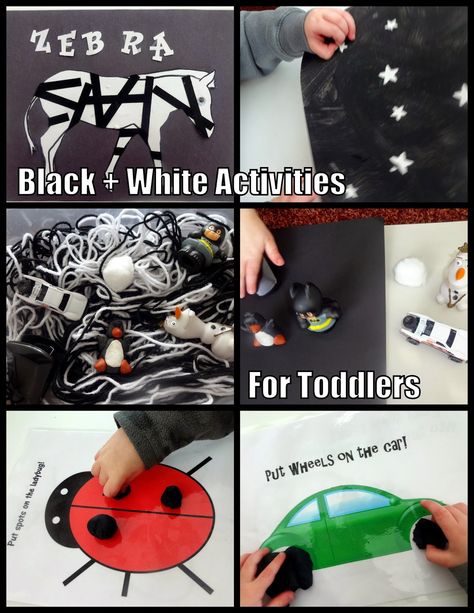 Black And White Activities For Toddlers, Black And White Crafts For Toddlers, Black Color Activities For Preschool, Black And White Preschool Activities, Color Black Activities, Color Black Activities For Preschool, School Black And White, Preschool January, Zoom Activities