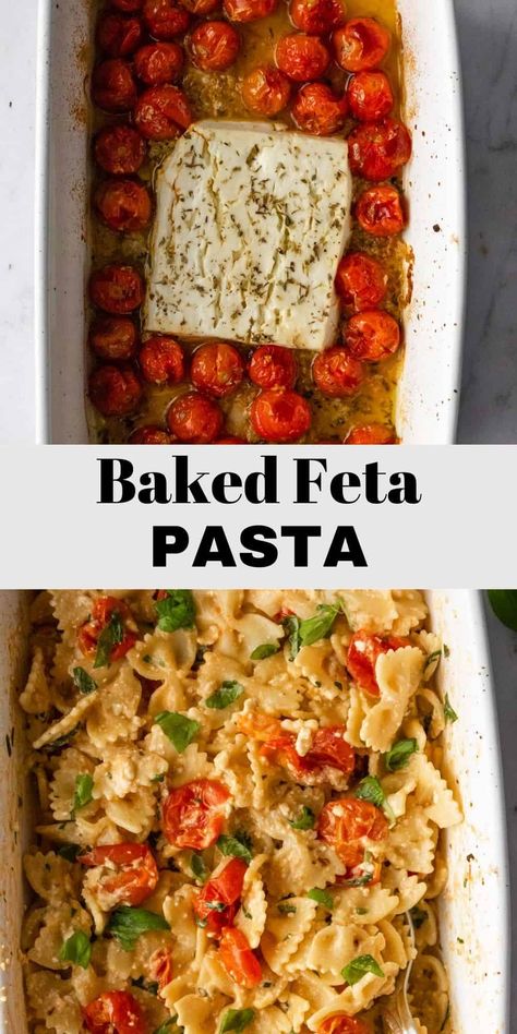 This viral baked feta pasta, aka TikTok pasta, was a huge success throughout the internet! This simple vegetarian pasta recipe is made by roasting a block of feta cheese with cherry tomatoes, making the most delicious combination! Pasta With Feta Cheese, Vegetarian Pasta Recipe, Tiktok Pasta, Tomato Pasta Bake, Baked Feta Pasta, Cherry Tomato Recipes, Goat Cheese Pasta, Crockpot Healthy, Cherry Tomato Pasta