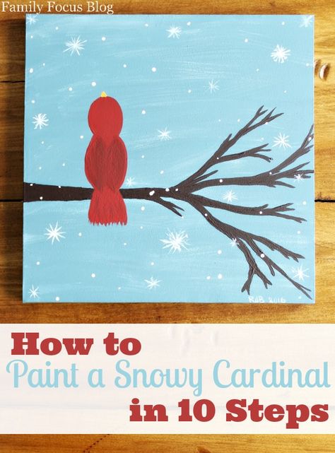 How to Paint a Cardinal in 10 Steps Cardinal Winter, Winter Scene Paintings, Cardinal Painting, Wall Art Tutorial, Winter Art Projects, Winter Wall Art, Winter Painting, Christmas Canvas, Paint And Sip