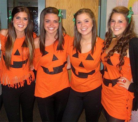 18-Best-Halloween-Costume-Ideas-For-Group-Of-Girls-2015-6 Lantern Costume, Costumes Faciles, School Halloween Costumes, Costumes For Work, Diy Pumpkins, Halloween Costumes For Work, Cute Group Halloween Costumes, Teacher Costumes, Pumpkin Halloween Costume