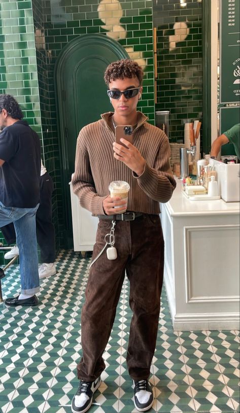 Monochrome Outfit Men, Brown Monochrome Outfit, Brown Jeans Men, Brown Ootd, Brown Monochrome, Fit Checks, Jeans Outfit Men, Brown Jeans, Monochrome Outfit