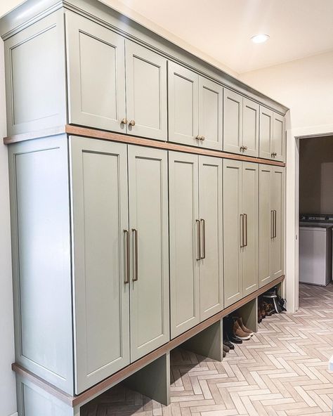 Lockers Laundry Room, Mushroom Lockers With Doors, Mudroom Lockers With Doors And Bench, Mudroom Cabinet Ideas, Mudroom Cabinets With Doors, Lockers In Mudroom, House Breezeway, Mudroom Lockers With Doors, Hallway Lockers