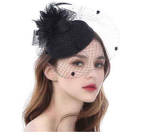 Hairdo Simple, Pillbox Hat With Veil, Kate Middleton Hats, Women Tea Party, Veil Headband, Church Lady Hats, Hat With Veil, Kentucky Derby Fascinator, Black Fascinator