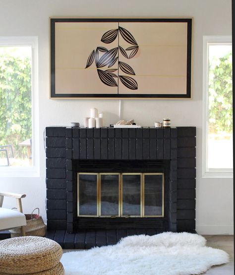 Brick Fireplace Diy, Black Brick Fireplace, Jeff Anderson, Painting Brick, Painted Fireplace, Painted Brick Fireplaces, Diy Will, Painted Brick Fireplace, Fireplace Furniture