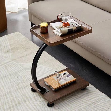 Compact Couch, Living Room Tray, Coffee Table Metal Frame, Coffee Table With Wheels, Table With Wheels, Simple Side Tables, Narrow Side Table, Small End Tables, Simple Coffee Table