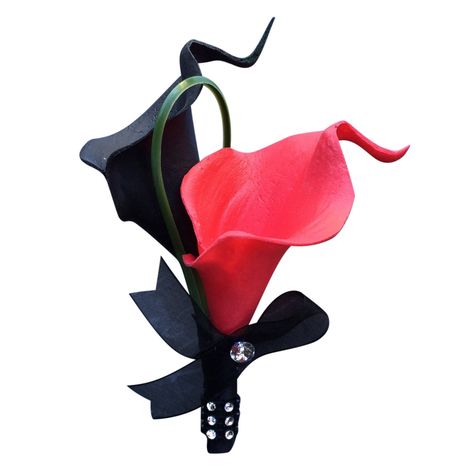 Amazon.com: Boutonniere - Real Touch Latex Calla Lily -Black and Red: Home &… Cascading Bouquet White, Round Bouquet, Calla Lily Bouquet, Lily Bouquet, Prom Flowers, Corsage Wedding, Boutonniere Wedding, Calla Lilies, White Bouquet