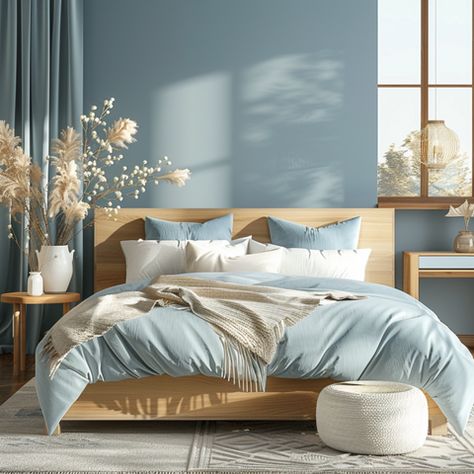 Explore the best bedroom paint colors to encourage sleep and relaxation. Discover tips for choosing bedroom colors. Light Blue Paint Bedroom, Paint Colors For Bedroom Walls Calming, Calming Blue Bedroom Walls, Blue Bedroom Paint Colors, Calming Blue Bedroom, Bedroom Paint Colors Relaxing, Blue Accent Wall Bedroom, Choosing Bedroom Colors, Honolulu Apartment