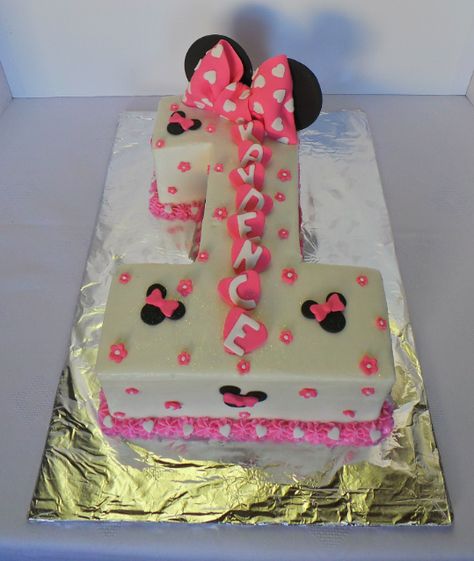 Number 1 themed Minnie Mouse birthday cake Number 1 Cake, Girl Birthday Cake, Minnie Mouse Birthday Cakes, Animal Birthday Cakes, New Birthday Cake, Novelty Birthday Cakes, Bolo Minnie, Unique Birthday Cakes