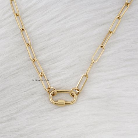 Charm Holder Pendant, Carabiner Necklace, Ring Holder Necklace, Lock Jewelry, Lock Necklace, Solid Gold Necklace, Jewelry Manufacturers, Custom Jewelry Design, Gold Chain Necklace