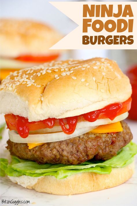 Ninja Foodi Burgers - Juicy and flavorful burgers cooked perfectly in the Ninja Foodi! #bitzngiggles #NinjaFoodi #Foodi #hamburger #burger #airfryer How To Cook Hamburgers, Dinner Favorites, Hearty Beef Stew, Homemade French Fries, How To Cook Burgers, Fresh Fruit Recipes, Healthy Beef, Ninja Foodi, Favorite Side Dish