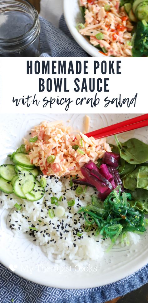 Crab Meat Poke Bowl, Poke Bowl Crab Meat, Crab Salad Poke Bowl, Poke Bowl With Crab Meat, Sushi Bowl Crab Meat, Poke Crab Salad, Crab Bowl Ideas, Crab Salad For Poke Bowl, Spicy Crab Poke Bowl