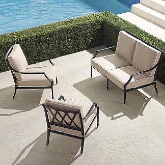 Grayson 3-pc. Loveseat Set in Black Finish Wrought Iron Patio Furniture, Metal Outdoor Furniture, Digital Rendering, Metal Patio Furniture, Patio Inspiration, Aluminum Furniture, Outdoor Furniture Collections, Perfect Garden, Foam Core