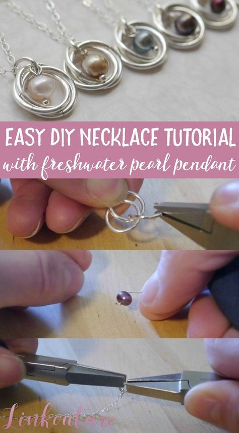 Super chic and feminine pearl necklace DIY tutorial Diy Pearl Necklace, Diy Necklaces Tutorial, Spiral Pendant, Diy Jewelry Tutorials, Bijoux Fil Aluminium, Diy Collier, Necklace Tutorial, Easy Diy Jewelry, Homemade Jewelry