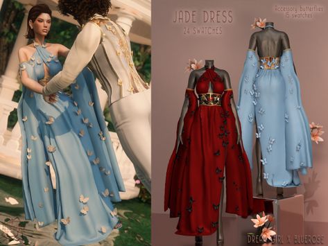 Jade Dress - BRsims x Dream Girl - The Sims 4 Download - SimsFinds.com Blue Dress Sims 4 Cc, Sims4 Fantasy Clothes, Sims 4 Butterfly Dress, Fae Cc Sims 4, Sims 4 Cc Ethereal Clothes, Sims 4 Elf Clothes, Sims 4 Fairy Cc Clothing, Acotar Sims 4 Cc, Sims 4 Fairy Mod