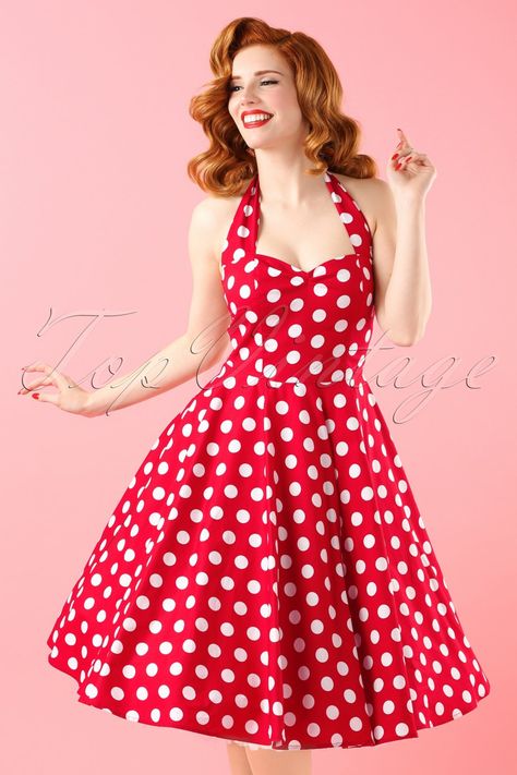 1950s Polka Dot Dress, 50s Polka Dot Dress, Red Polka Dot Dress Vintage, 50s Party Outfit, Outfit 50s, Polka Dot Dress Outfit, Stile Pin Up, Polka Dot Dress Vintage, Dresses 50s