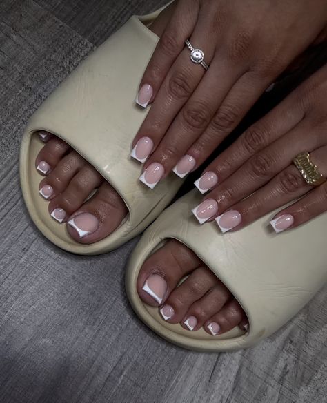 Gel Toe Nails, Acrylic Toe Nails, Girly Acrylic Nails, Work Nails, French Tip Acrylic Nails, French Acrylic Nails, Short Square Acrylic Nails, Acrylic Nails Coffin Pink, Tip Nails