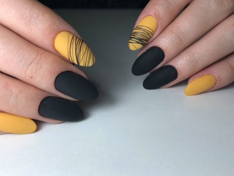 Yellow Nail Art, Yellow Nails Design, Yellow Nail, Black Nail Designs, Black Nail, Yellow Nails, Classy Nails, Pretty Acrylic Nails, Short Acrylic Nails