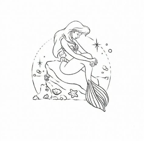 Tattoos For Women Cat, Mermaid Outline, Ariel Tattoo, Little Mermaid Tattoo, Barbie Tattoo, Mermaid Tattoo Designs, Small Girly Tattoos, Disney Princess Tattoo, Mom Tattoo Designs