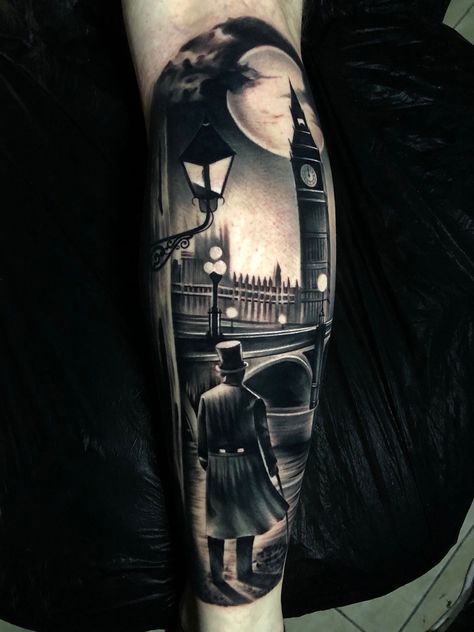 Old London Tattoo, Jack The Ripper Tattoo, Ripper Tattoo, Jack The Ripper, London Tattoo, Horror Tattoo, Dark Tattoo, Old London, Chest Tattoo