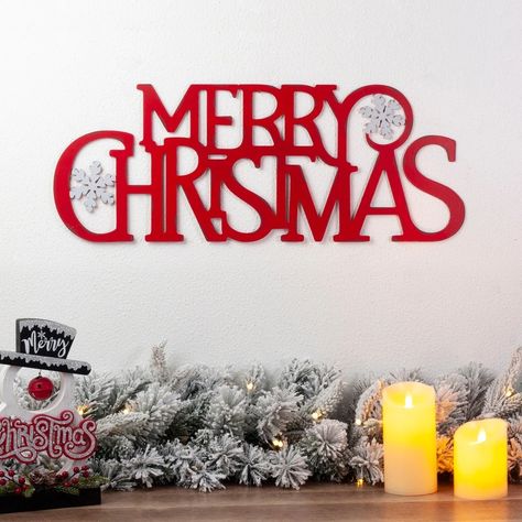 Glitzhome 24"L Metal "MERRY CHRISTMAS" or "HAPPY HOLIDAYS" Wall Decor - On Sale - Bed Bath & Beyond - 34069182 Xmas Letter, Word Wall Decor, Christmas Yard Art, Letter Decor, Holiday Lettering, Holiday Wall Decor, Merry Christmas Sign, Christmas Yard, Holiday Store