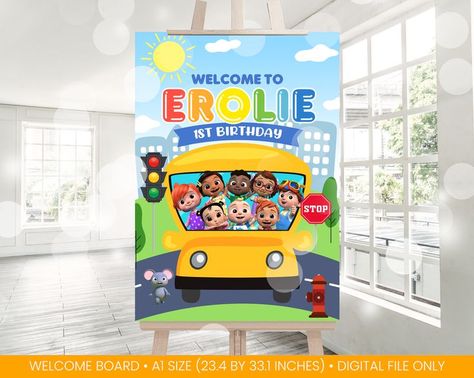 Cocomelon Welcome Board, Birthday Party Welcome Board, Cocomelon Bus, Party Welcome Board, Cocomelon Birthday Party, Cocomelon Birthday, Welcome Board, Welcome Boards, Fabric Flower Tutorial