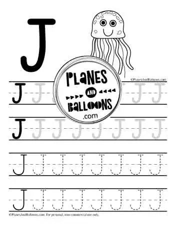 Letter J Tracing (FREE Printable PDF) - Planes & Balloons Handwriting Practice For Kids, Kids Handwriting Practice, Letter Tracing Worksheets, Alphabet Tracing Worksheets, Free Printable Letters, Lowercase Letter, Alphabet Tracing, Letter Formation, Free Lettering