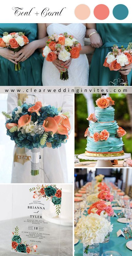 6 Popular Dark Teal Wedding Ideas for Fall Brides – Clear Wedding Invites Peach Teal Wedding Colors, Dark Teal Spring Wedding, Teal And Salmon Wedding, Teal And Orange Spring Wedding, Fall Teal Wedding Colors, Navy Teal Orange Wedding, Teal And Coral Wedding Ideas, Country Wedding Color Schemes Fall, Peach And Dark Green Wedding