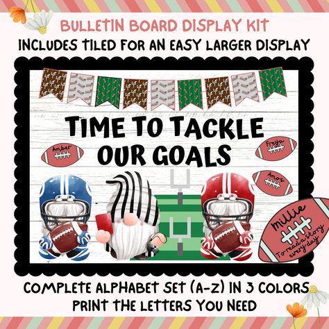 Football Bulletin Board Ideas, Split Pictures, Football Bulletin Boards, Sports Gnomes, Sports Bulletin Boards, Elementary Bulletin Boards, Sports Slogans, Sports Theme Classroom, Football Board