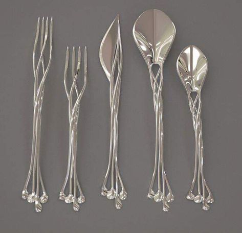 Elvish - Elvin Silverware Spoon Set, Flatware Set, Cutlery Set, Lord Of The Rings, Forks, تصميم داخلي, The Hobbit, Spoons, Flatware