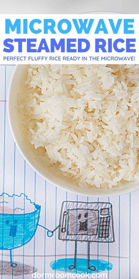 Perfect fluffy rice ready in the microwave!  #Microwave #Microwavecooking #College #Collegelife #Dormroomcook Microwave Rice Recipes, Cook Rice In Microwave, Steam Rice Recipe, Steamed Rice Recipe, Rice In Microwave, Dorm Room Cooking, Microwave Cooking Recipes, Healthy College Meals, Microwave Rice Cooker