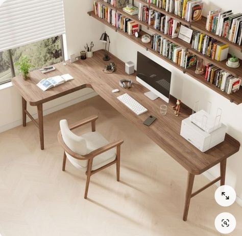 L Shaped Desks, Desk For Office, Solid Wood Office Desk, Wood Office Desk, Wood Office, Small Home Offices, Study Room Decor, Solid Wood Desk, Room Makeover Bedroom