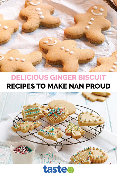 There’s something about the smell of ginger biscuits cooking in the oven that takes us instantly back to our childhoods. So roll up your sleeves and make these delicious bikkies Nan would be proud of. Ginger Biscuits Christmas, Xmas Biscuits Recipe, Ginger Biscuits Recipe, Interesting Cookies, Winter Baking Recipes, Cookie Icing Recipe, Winter Baking, Ginger Biscuits, Biscuit Recipes