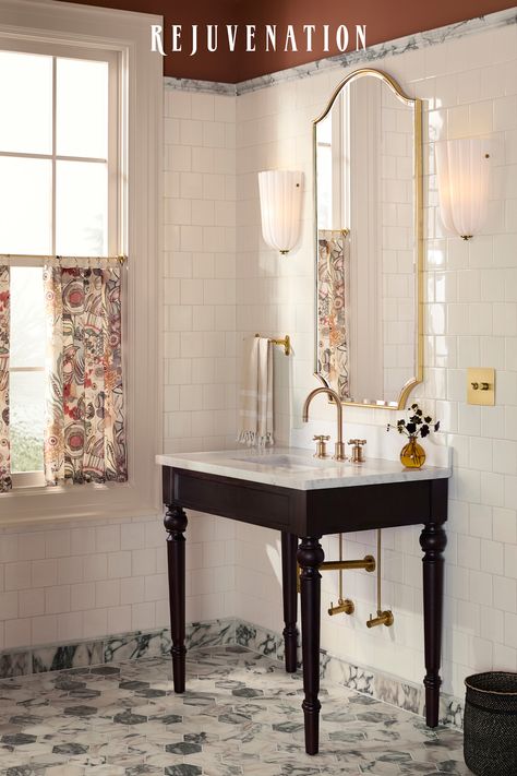 Update your powder bath with our newest bathroom arrivals. Customize your vanity with your choice of wood finish, marble top, and solid brass hardware and plumbing. An elevated mirror or medicine cabinet creates a stunning focal point, framed by timeless wall sconces for the perfect getting-ready light. Shop full bath hardware collections to outfit your space with towel rings and hooks. Finish your space with a handcrafted rug and organizational baskets. High End Shower Curtain, French Bathroom, Luxury Bathroom Vanity, Mini Project, Room Layouts, Welcome To My House, Floor Bathroom, Interior Design Resources, Small Bath