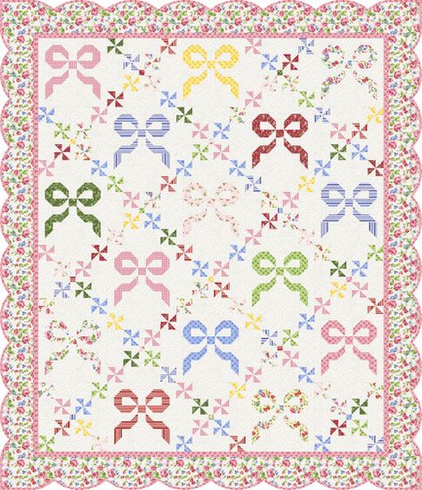 Quilt Background Ideas, Bow Quilt, Buttons And Bows, Quilting Fashion, Ribbon Quilt, Basic Quilt, Homemade Quilts, Spring Quilts, Quilt Square Patterns