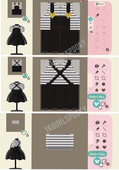 Animal Crossing Goth Clothes Pattern, Acnh Long Dress Design Grid, Animal Crossing Clothing Patterns, Animal Crossing Dress Pattern, Animal Crossing Grid Design, Animal Crossing New Horizon Motif, Animal Crossing Clothes Pattern Grid, Animal Crossing Outfits Design Grid, Acnh Clothes Pattern Grid