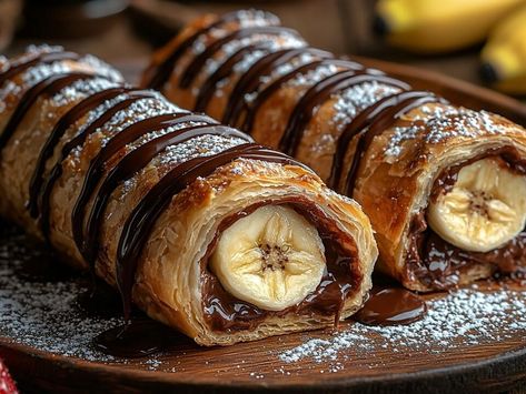 10-Minute Nutella Banana Rolls That Will Make Your Midnight Cravings Irresistible - NewsBreak Nutella Roll Ups, Maple Whipped Cream Recipe, Puff Pastry Nutella, Banana Rolls, Banana Nutella Crepes, Homemade Empanadas, Midnight Cravings, Banana Roll, Nutella Crepes