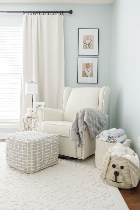 Baby Pottery Barn, Light Blue Nursery Ideas, Light Blue Baby Room, Big Nursery Room, Light Blue Nursery Girl, Light Blue Boy Nursery, Classic Baby Boy Nursery, Traditional Baby Nursery, Ford Nursery