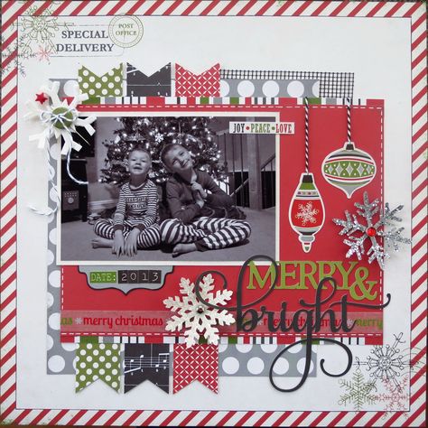 Merry & Bright - Scrapbook.com Winter Scrapbook Layouts, Winter Scrapbooking, Christmas Scrapbook Pages, Christmas Scrapbook Layouts, Black And White Christmas, Holiday Scrapbook, Christmas Layouts, Merry Bright Christmas, Christmas Scrapbook