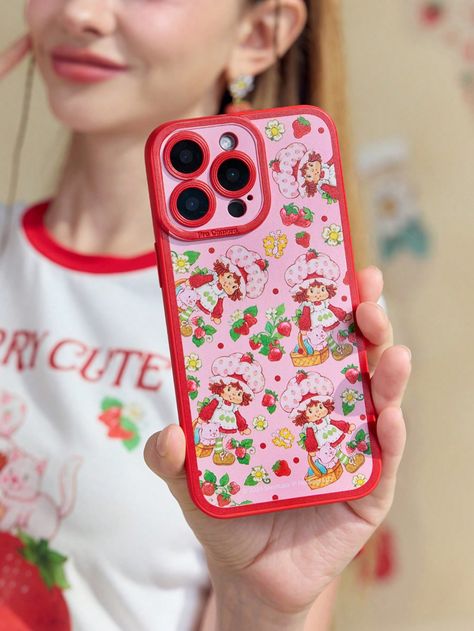 Strawberry Shortcake X SHEIN Cartoon Character And Strawberry Pattern Contrast Piping Phone CaseI discovered amazing products on SHEIN.com, come check them out! Sheet Protector, Strawberry Pattern, Vintage Strawberry Shortcake, Pink Phone Cases, Transparent Phone Case, Strawberry Print, Contrast Piping, Kids Jewelry, Strawberry Shortcake