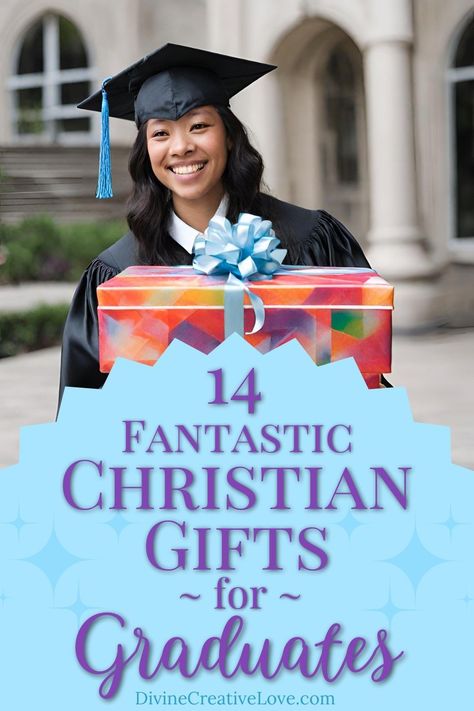 Looking for awesome Christian gifts for graduates? These 14 gift ideas range from devotionals for graduating seniors, to inspirational gifts such as Bible verse art and   décor that are great for high school or college graduates! Cheap Graduation Gifts, Christian Gift Baskets, Middle School Graduation Gifts, Church Gifts Ideas, Christian Graduation Gifts, Gifts For Graduates, High School Grad Gifts, Senior Graduation Gifts, Graduation Gifts For Guys